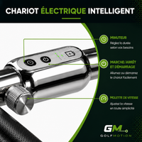 Commande électronique du chariot de golf électrique X2R GolfMotion avec fonction minuteur, démarrage rapide et réglage précis de la vitesse pour un contrôle optimal sur le parcours.