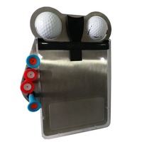 Porte-carte de score inox GolfMotion avec 2 balles et 4 tees en place